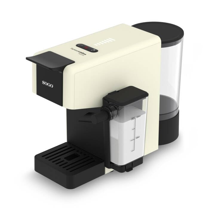 SOGO Macchina da Caffè Espresso 4 in 1 con Montalatte e Serbatoio Latte, 20 Bar, Multi-Compatibile per Capsule, Caffè Macinato e Cialde ESE, Colore Panna