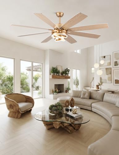 Image of 72'' Large Modern White and Gold Ceiling Fans with Lights
