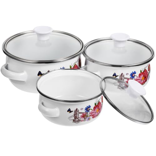GALPADA Emaille Topf Kleiner Topf mit Deckel - Kochtopf Klein für Single-Küche 3-Teiliges Kleiner Kochtopf Set Suppentopf