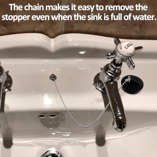 Giantree 2 Stück Abflussstopfen, Waschbeckenstöpsel Gummi mit 40cm Kette, Ø 40-45mm Stöpsel Badewanne Schwarz Stöpsel für Spülbecken für Küchenspüle Badewanne Bad