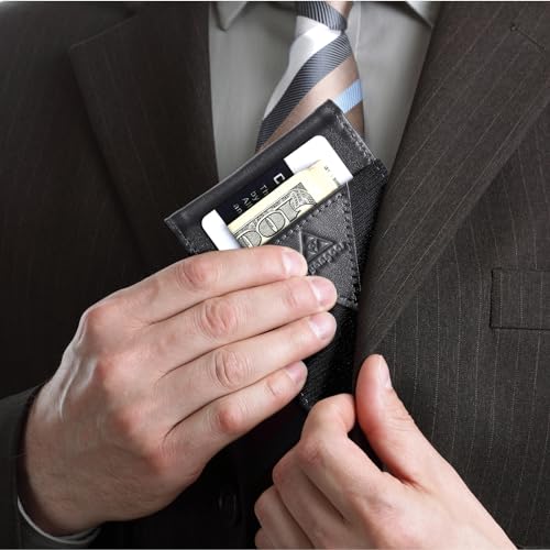 Image of Leather Wallet for Men Genuine Leather RFID Blocking Bifold compact Wallet With Magnetic Closure 4 ID Window