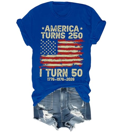 America Turns 250 I Turn 50 Shirt Vintage America Patriotic Birthday Shirt