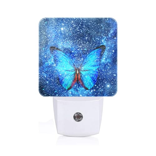 Image of Stars Shining and Blue Butterflies Night Light,Plug-in Night Lights with Dusk-to-Dawn Sensor for Stairway,Hallway,Bedroom Sleep Friendly Ideal for Women /Girls /Boys Gift,0.5w