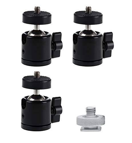 ® Mini Stativkopf Kugelkopf Basic V2 (Tripod Mini Ball Head) mit 3/8" & 1/4"-Anschluss, montiert um 360° drehbar *** 3er-Sparset ***