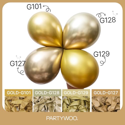 Image of PartyWoo Metallic Gold Balloons 101pcs 12 Inch Chrome Gold Latex Helium Balloons for Wedding Christmas Birthday Graduation Baby Shower Retirement Bachelorette Tea Party Decorations Gold-G127
