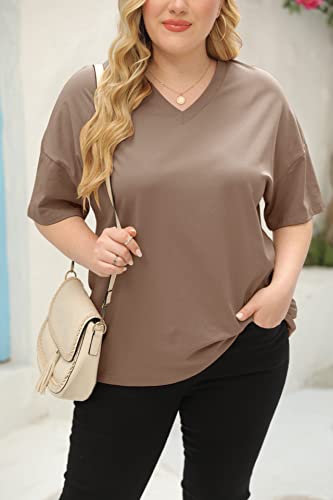 Image of Women's Plus Size V Neck T Shirts Summer Half Sleeve Tees Cotton Tunic Tops