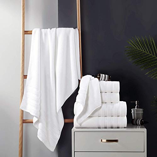 6 Piece Bath Towel Set Premium Luxury Hotel Spa Towels Turkish Cotton Towels Bathroom Set Super Soft Highly Absorbent, 2 Bath Towels, 2 Hand Towels, 2 Washcloths, White #TOP4