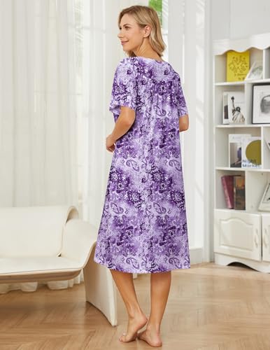 Image of House Dresses for Women with Pockets Mumu Dresses Short Sleeve Moo Moos for Women Nightgown Duster Lounge Dress S-3XL