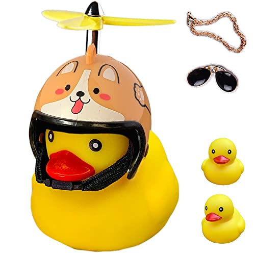 ACEDOAMARE Duck Bike Bell, Cute Rubber Yellow Duck Bicycle Accessories with LED Light Propeller Helmet Squeeze Horns for Cycling Motorcycle Handlebar Bicycle