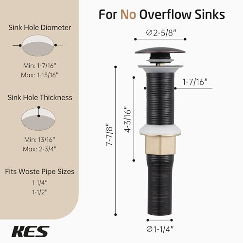 KES Bathroom Sink Drain with Strainer Basket Hair Catcher Anti Clog Pop Up Drain Stopper Vanity Vessel Sink without Overflow, Oil Rubbed Bronze S2013D-ORB