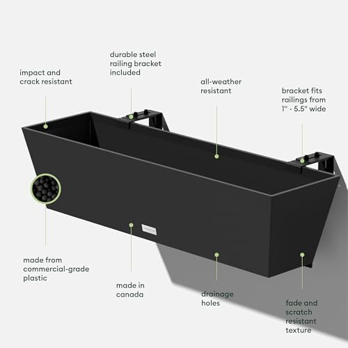 Image of Veradek Pure Series Railing Planter - Tapered Window Box with Bracket
