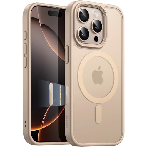 Image of JETech Magnetic Matte Case for iPhone 16 Pro, Desert Titanium | Cover Compatible with MagSafe, Camera Control Button, Translucent Matte Back, Slim Shockproof Protection