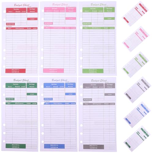 LOPUNER 12 Sheets Budget Planner Inserts with Six Colored Cash Envelope Expense Tracker Sheets for Home Office and Personal Finance Organization