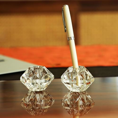 QFkris 2-Packs Crystal Fountain Pen Stand Glass Feather Pen Holder Crystal Pen & Pencil Holder Base for Office Desk Desktop Decoration Toothbrush Stand Gift for Students Teachers(2.2inch) - Image 4