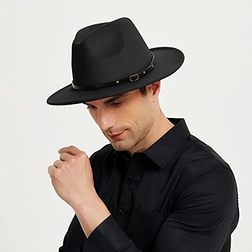 Sajuzen Wide Brim Fedora Hats For Women Mens Felt Fedora Hats With Belt Buckle #TOP6