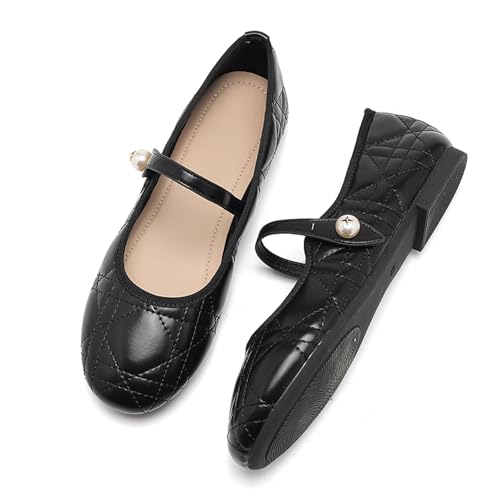 Black Flats for Women Mary Jane Flats Shoes Lightweight Dressy Work Casual Ballet Flats 7 US3