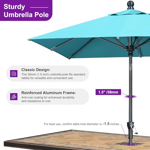 Image of PURPLE LEAF Patio Market Umbrella 6' x 6' Square Tilt Turquoise Blue 8 Ribs