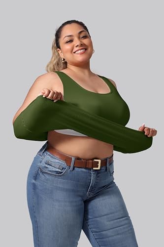Image of Plus Size U-Back Casual Workout Tank Tops for Women with Built-in Bra, Padded Racerback Gym Athletic Yoga Tops