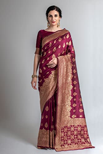 Image of Lilots Women's Designer Banarasi Silk Jacquard Designer Saree With Blouse Piece