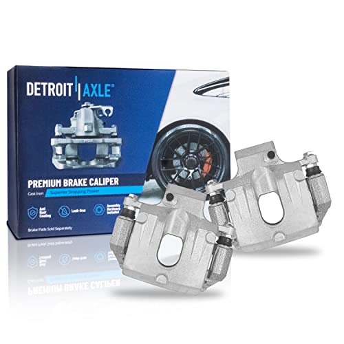 Image of Detroit Axle - Rear Brake Kit for Chevy Traverse GMC Acadia Buick Enclave | Saturn Outlook Drilled & Slotted Brake Rotors Brake Calipers w /Brackets Ceramic Brake Pads Replacement