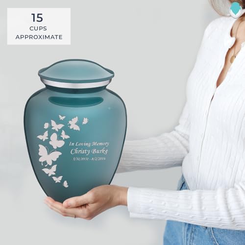 Image of Geturns - Adult Custom Butterfly Cremation Urns for Human Ashes I Teal Large Funeral Urn for Female and Male I 200 lbs