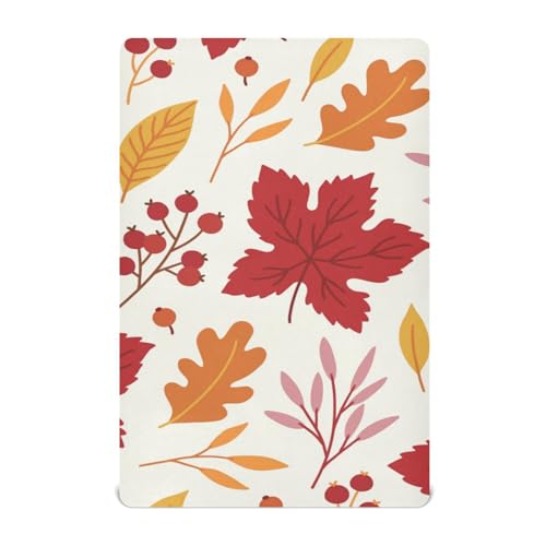 Moudou Autumn Maple Leaf Playard Sheet for Boy Girls, Soft Breathable Fitted Toddler Sheet for Standard Playard Bed Mattress, 39 x 27 x 5 Inch