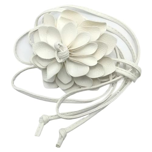 Decorative Belt Women Waist Belts Chain Leather Flower Decorative Strap Rope Belts Waistband Waist Braid Tie Dress Clothes Decoration for Country Concert Outfit(WHITE)