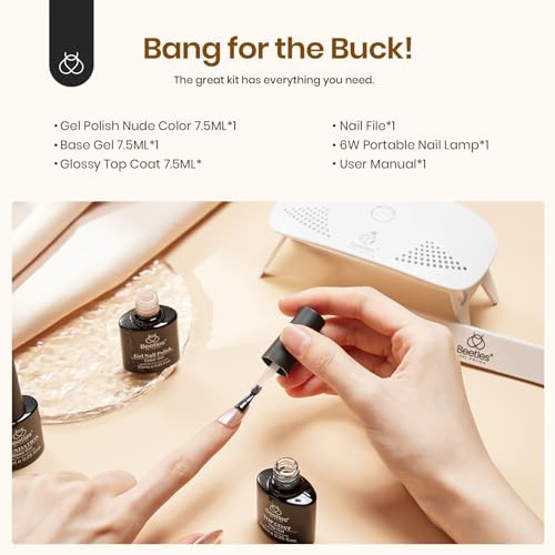 Beetles Kit de esmalte de gel nude com luz LED UV e base de gel para iniciantes, conjunto de esmalte
