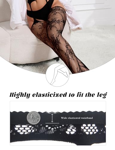 Image of ohyeahlady Women's Fishnet Stockings Plus Size Tights Lace High Waist Suspender Pantyhose Stocking XS-5XL