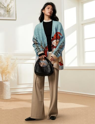 Image of YESNO Women's Fall V-Neck Cardigan Sweaters Casual Graphic Oversized Open Front Button Down Long Sleeves Knit Tops SCV