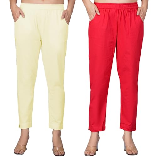 Image of Regular Fit Fully Elastic Waist Ankle Length Premium Cotton Casual Trouser Pant (Combo Pack of 2)