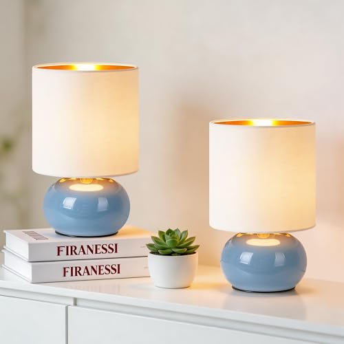 Hamucd Ceramic Table Lamps Set of 2, Modern Classic Bedside Lamps for Nightstand...