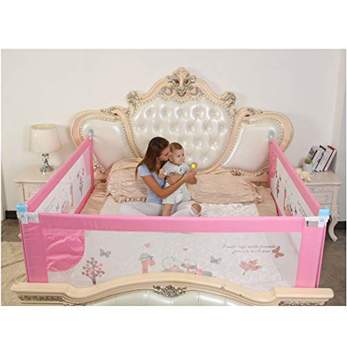 Barrera de cama plegable vertical de 180cm con deflector rosa anticaída 5