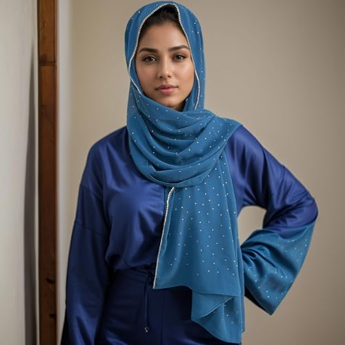 Luxury Hijab Scarf For Muslim Women, Fashion Premium Chiffon With Rhinestone Head Wrap Shawl Scarves2