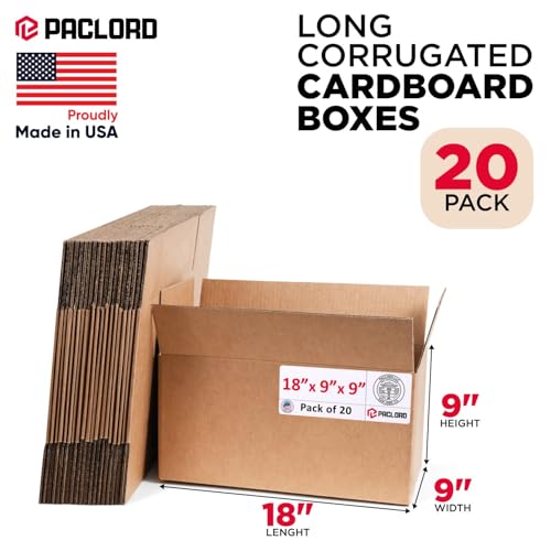 Image of Long Cardboard Boxes 18 inchL x 9 inchW x 9 inchH (Pack of 20) - USA-Made Packing Boxes for Moving, Shipping, or Storage - USPS, UPS, FedEx Approved - Professional Packing Supplies for Moving | USA-Made Packing Boxes for Moving, Shipping, or Storage - USPS, UPS, FedEx Approved - Professional Packing Supplies