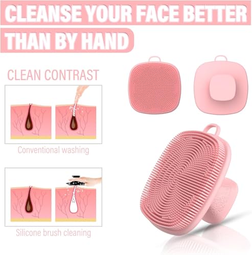 Image of Premium Silicone Face Scrubber Brush for Men & Women - Waterproof Facial Cleansing Brush with Soft Exfoliating Bristles, Deep Pore Cleaning, Reusable Skin Care Tool for Face & Body (Pink)