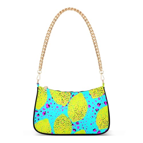 Vibrant Yellow Lemons Blue Shoulder Handbag Aesthetic for Women Hobo Totes Purse Bags Chain Strap Zipper Chain Purses