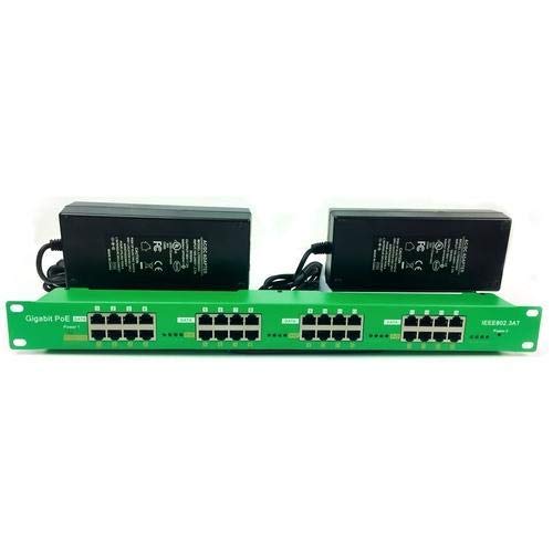 PoE Texas - 16 Port Gigabit PoE Injector with Two 56V 120W UL Power Supplies and Trays - Compatible with 802.3at Devices