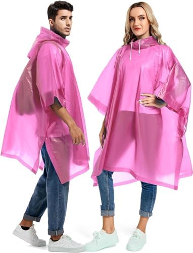 Image of Pivalo EVA Poncho Raincoat Transparent Hooded waterproof Rain Jacket with Sleeves for Women Men Camping Rainy Season Travel - Pink