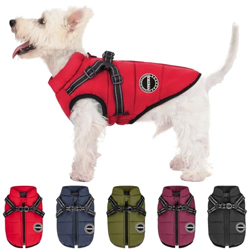 V.PET.B.R Abrigo de invierno para perro, chaqueta cálida para perro, chaleco acolchado de forro polar para perro con arnés integrado, impermeable, resistente al viento, reflectante, acogedor,