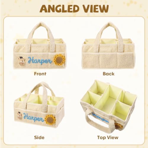 Personalized Baby Diaper Caddy Organizer β Custom Name Storage Basket with Handles β Large Portable Nursery Storage Bag for Newborn Essentials, Gift for Baby Girl Boy - 3