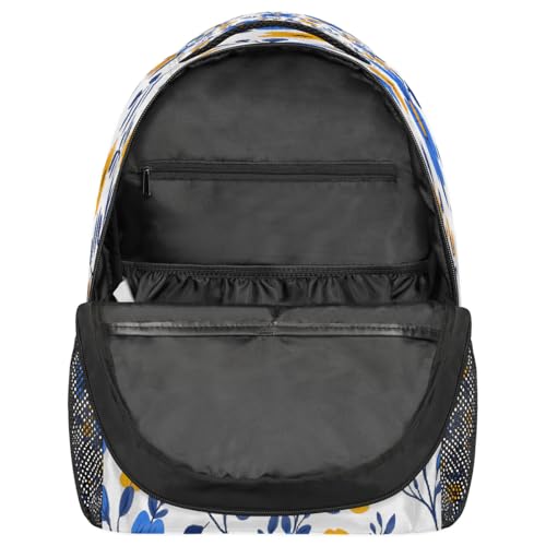 Cartoon Blue Yellow Flowers Kids Backpack, Lightweight School Bookbag Large Capacity Laptop Backpack Water Resistant Daypack Shoulder Bag for Teenager Boys Girls3