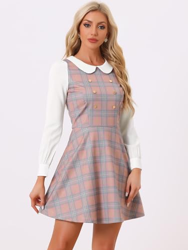 Image of Allegra K Women's Peter Pan Collar Contrast Color Button Decor A-Line Preppy Plaid Mini Dress