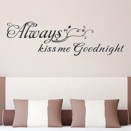 AnFigure Always Kiss Me Goodnight Wall Decal, Bedroom Wall Stickers, Women Family Quotes Couples Love Romantic Marriage Bed Inspirational Bathroom Sayings Words Vinyl Art Home Decor Stickers 45'X13'