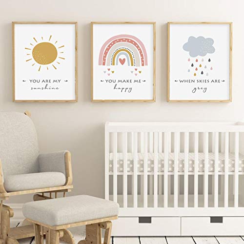 Peinture sur toile enfant soleil arc-en-ciel 50x70cm décoration murale
