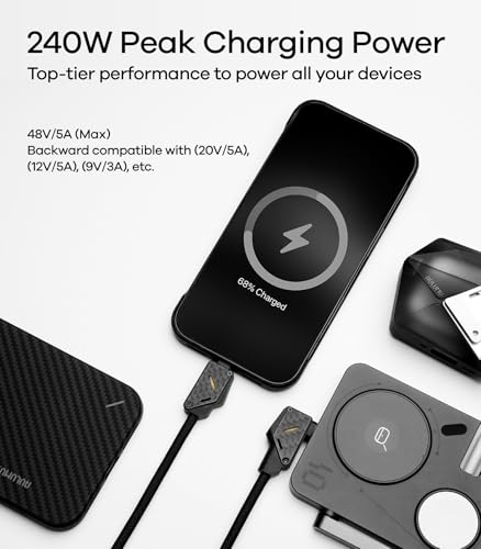 Image of Aulumu M07 240W USB-C to USB-C Carbon Fiber Cable | USB 3.1 Gen2 10Gbps | 4K@60Hz Video Output Fast Charging | For iPhone 17 /16 /15 Pro Max, NVMe SSD, Galaxy S25 /S24 /S23 Ultra, MacBook Pro -Black 6.6FT