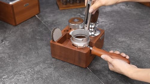 Image of Tamping Station for Portafilters Solid Wood Espresso Accessories 5-Slot Organizer with Anti-Slip Base & Adjustable height (small)