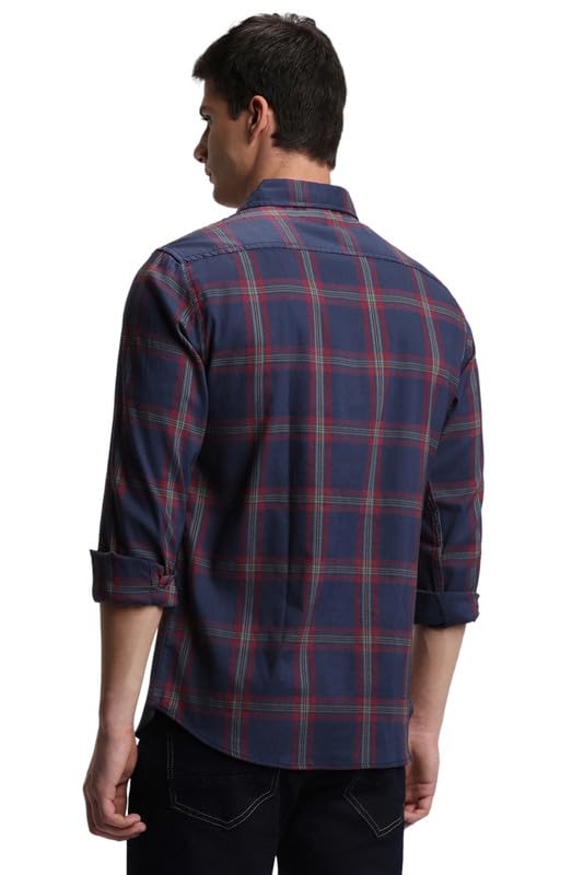 Image of Dennis Lingo Men's Cotton Casual Shirt, Long Sleeve Slim Fit Spread Collar