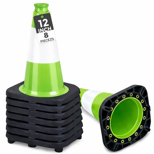 Image of BESEA 8 Pack 12 Inch Green Traffic Cones with Wide Stable Base