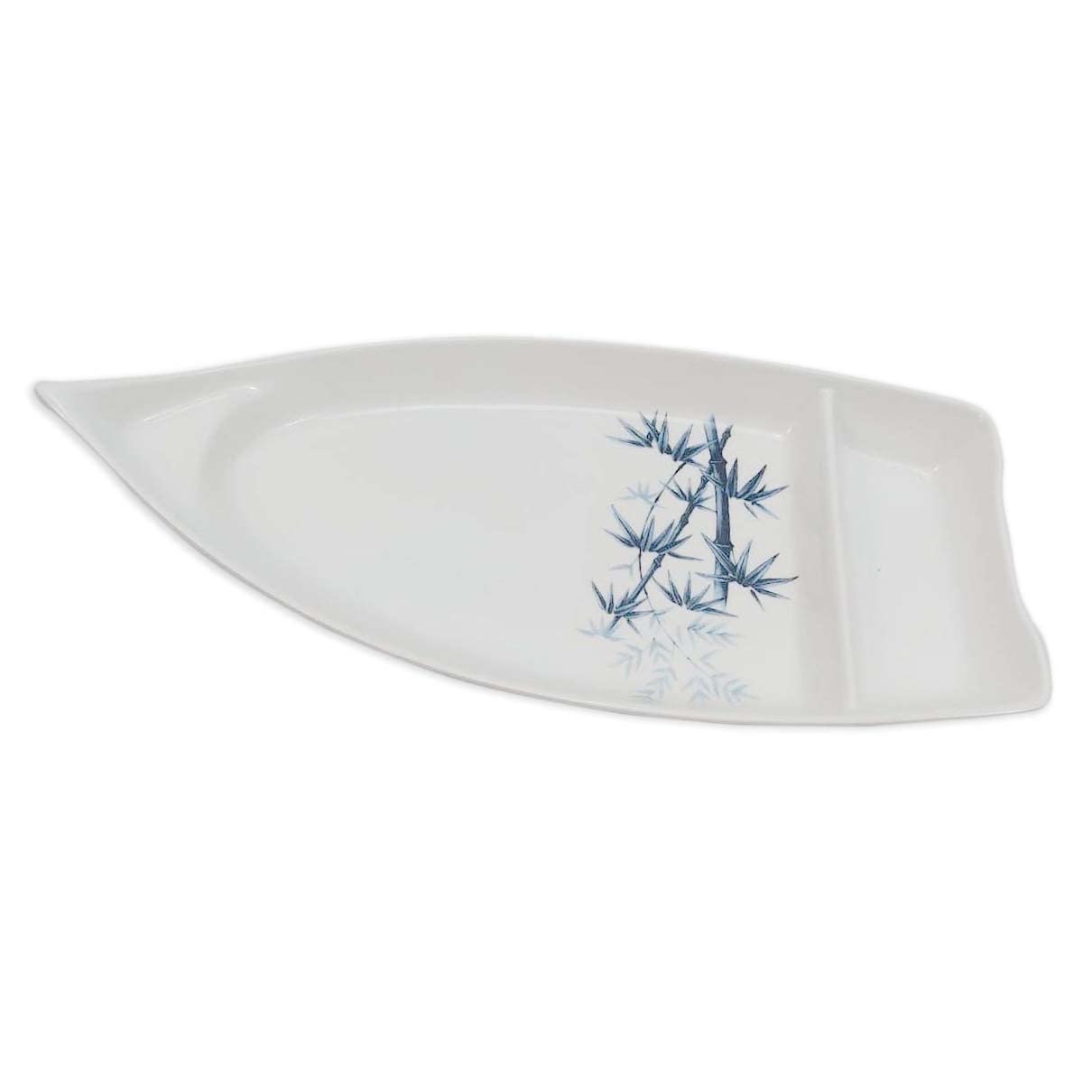 JapanBargain 2324, Sushi Boat Shape Plate Sushi Sashimi Serving Plate Plastic Tray 10 x 4.5 inch, White Bamboo